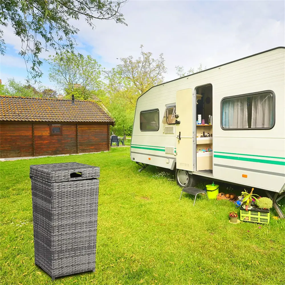 Barara King Iron Frame Rattan Trash Can Top Cover Gary Gradient Storage Box