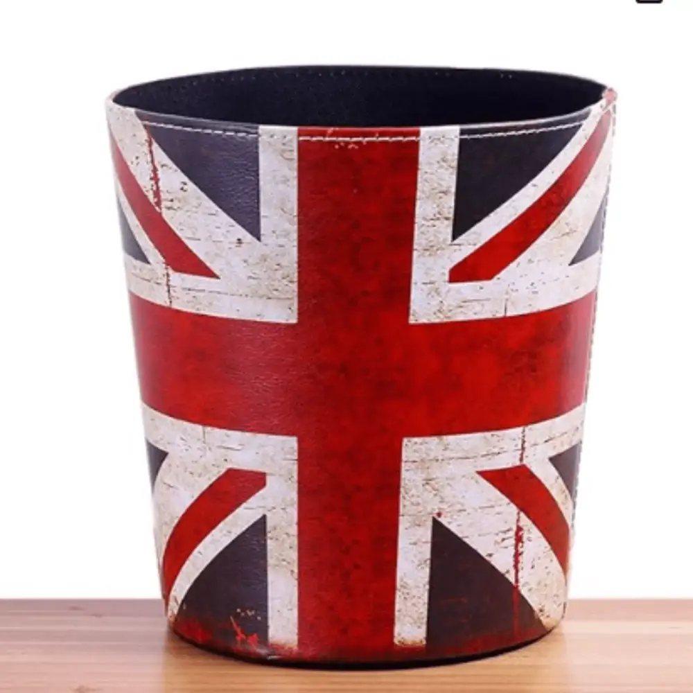 PHIGZNT 10L Leather Trash Can Retro Waterproof Waste Bin Bathroom Bedroom Office