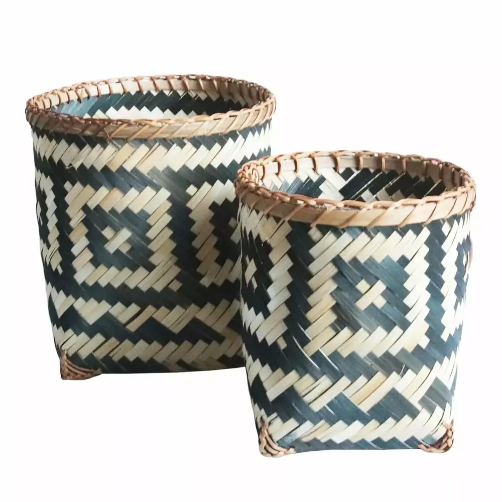 Woven Wicker Waste Bin Round Garbage Can Under Desk Bedroom Bathroom Office