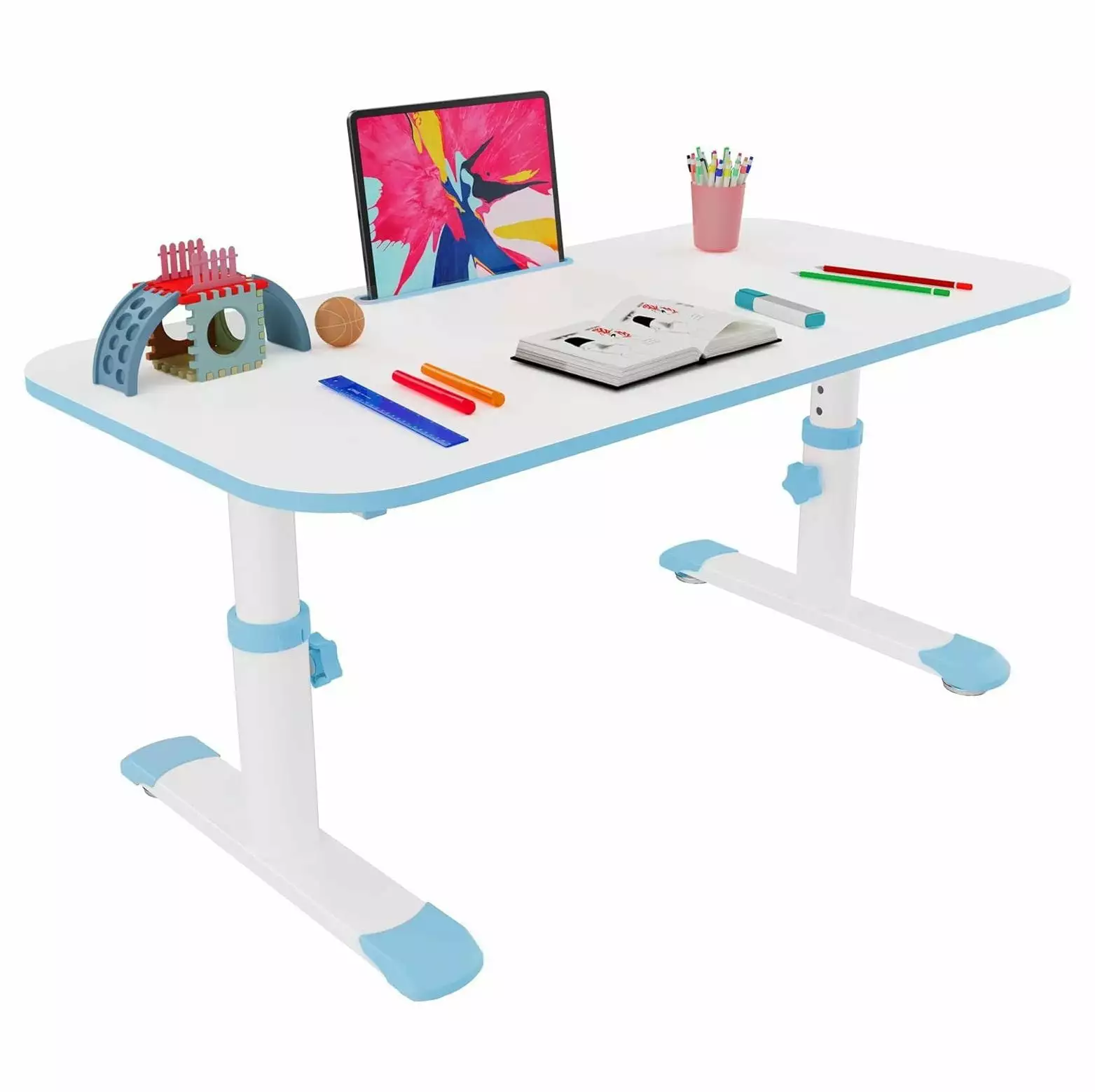 Lwory 39in Kids Table 6-Level Adjustable Study Desk Drawing Dining Playing