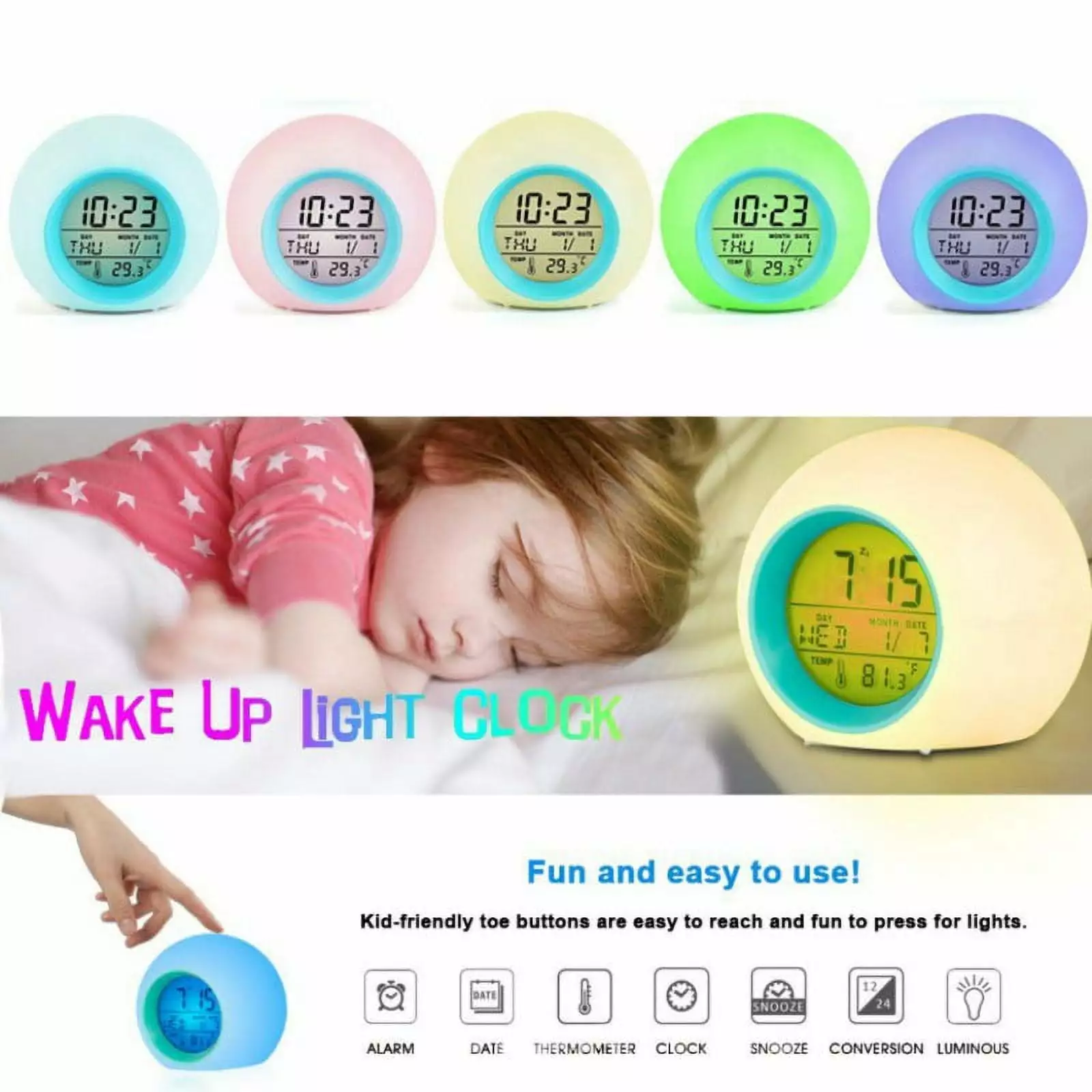 BAGGUCOR Multi-color Digital Alarm Clocks Bedroom Office Desk Large Display