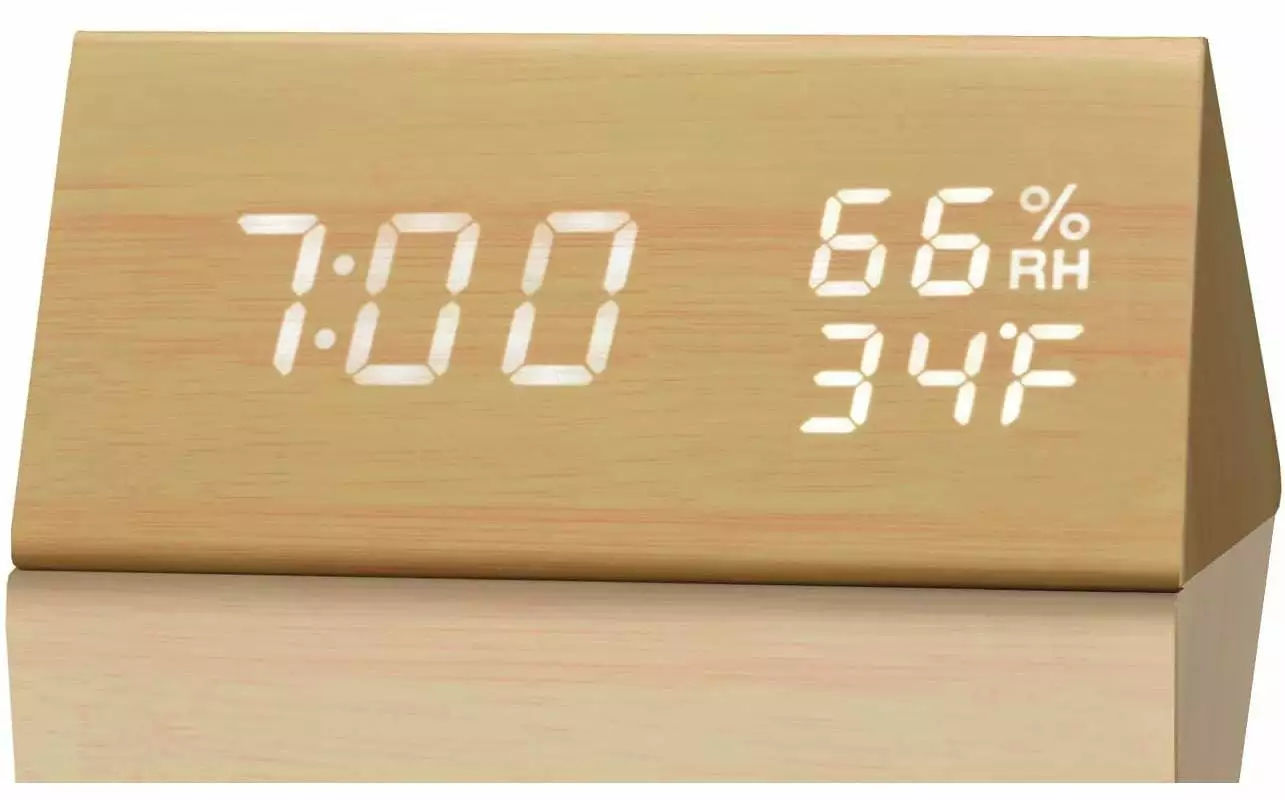 Digital Alarm Clock LED Time Display Humidity Temperature Detection Bedroom Pomoko