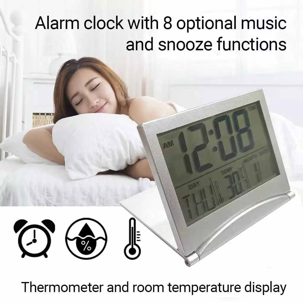 Akmoler Digital LCD Folding Date Desktop Temperature Travel Alarm Clock Summer Savings