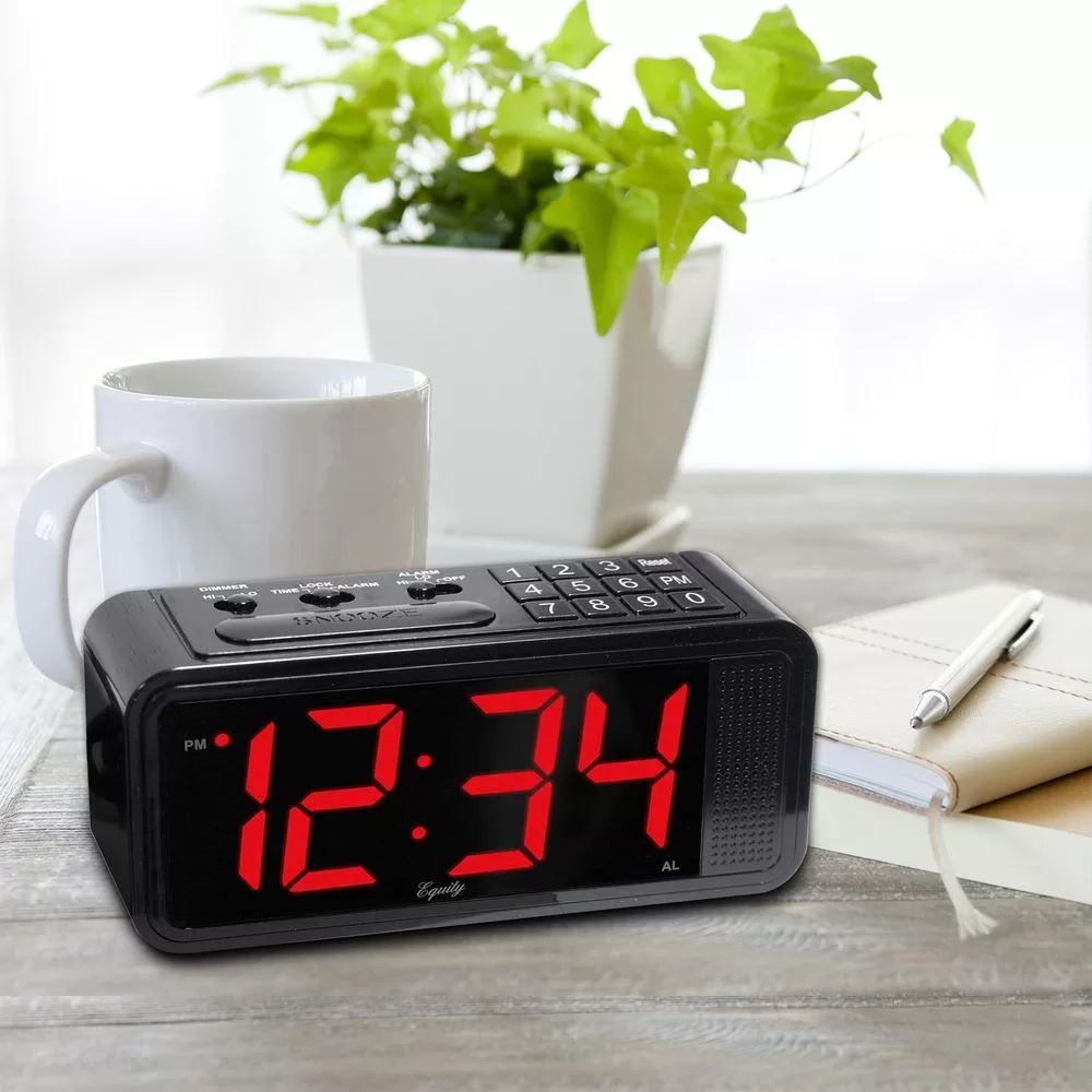 Equity La Crosse Red 1.8 . LED Quick Set Electric Alarm Table Clock HI/LO Dimmer - Compact
