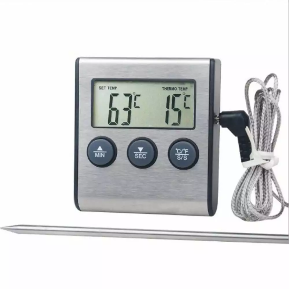 Digital Oven Thermometer Instant Read Timer 304 Stainless Steel Probe Meat BBQ Grill Candy Milk Coffee Lorddream