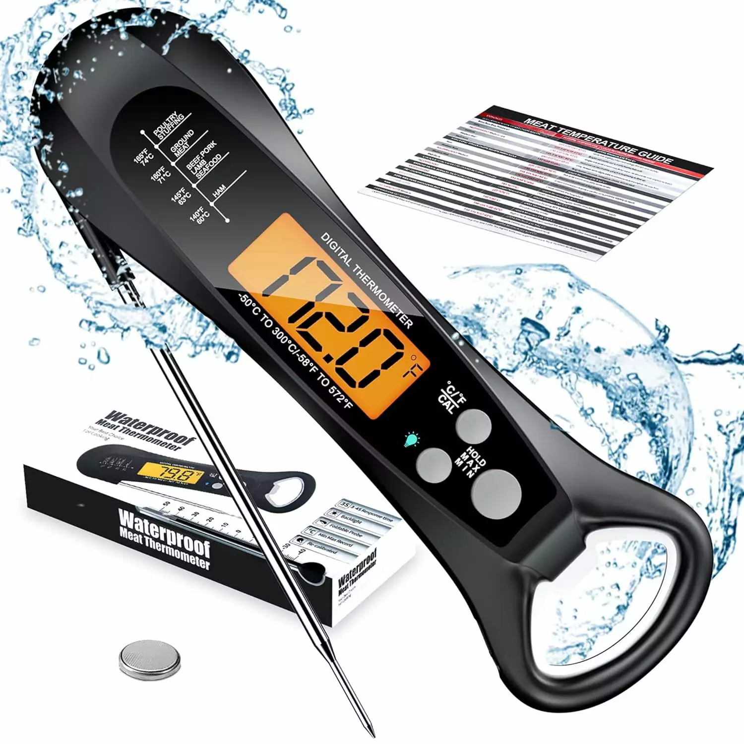 Digital Meat Thermometer Waterproof Instant Read Grilling Cooking Kitchen BBQ Turkey Candy Liquids Beef Mibote