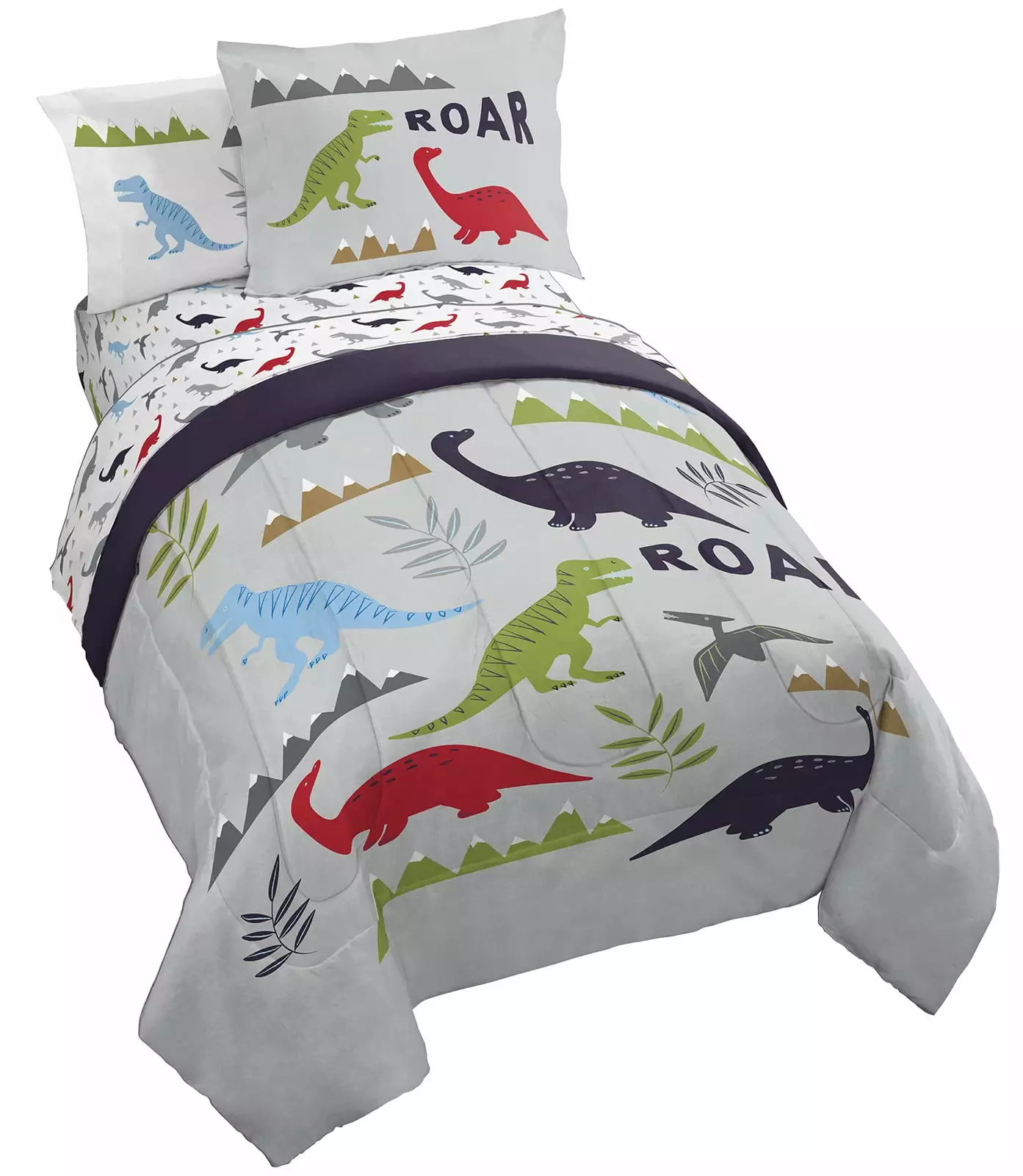 Trend Gatheror Dinosaur Roar 5 Piece Twin Bed Set 100% Microfiber Grey Kids Bedding Jay Franco