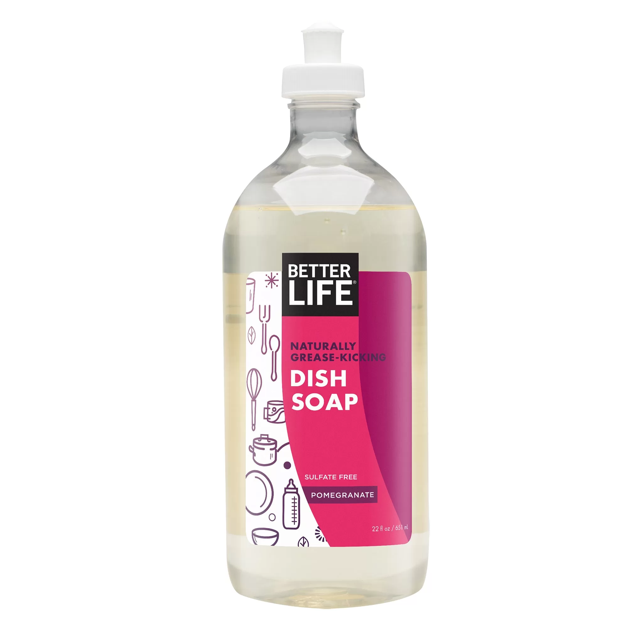Better Life Naturally Grease Kicking Dish Soap 22 Ounce Bottle Pomegranate