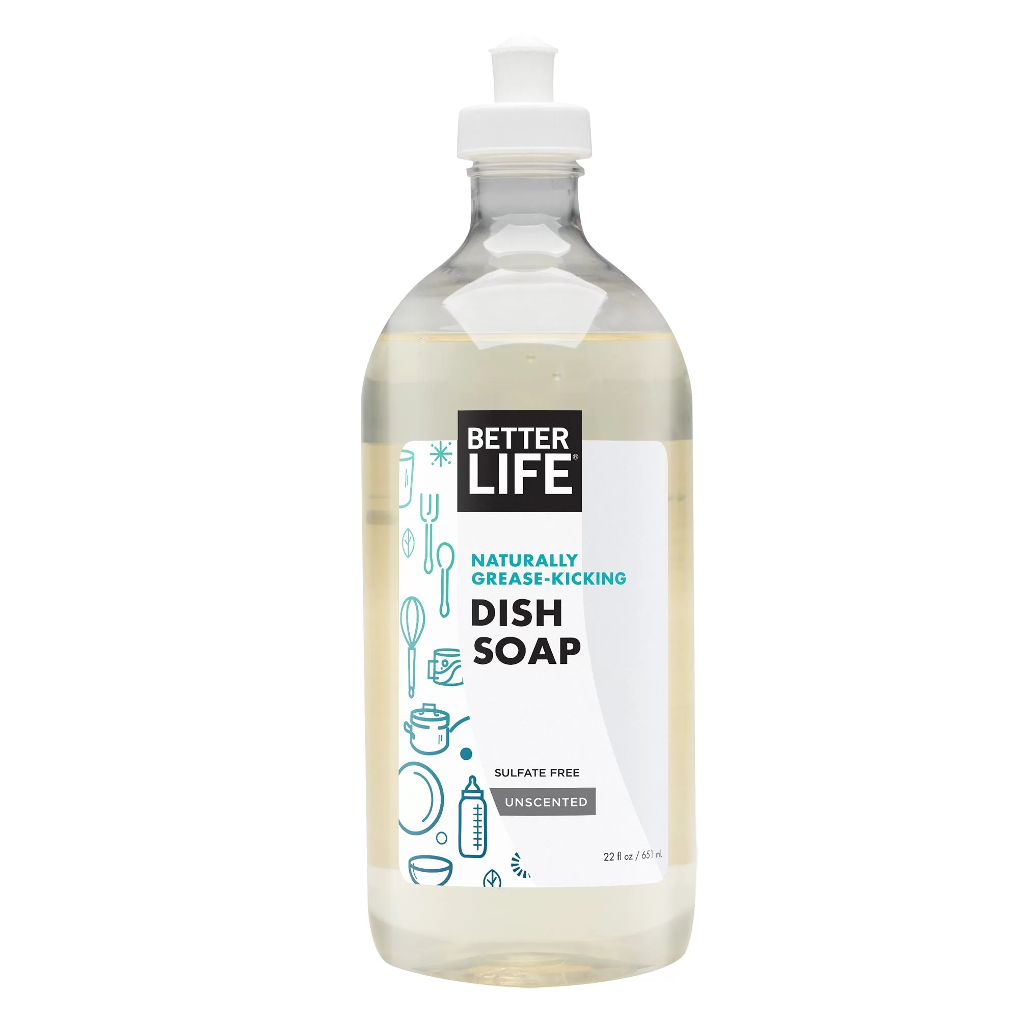 Better Life Naturally Grease Kicking Dish Soap 22 Ounce Bottle Unscented