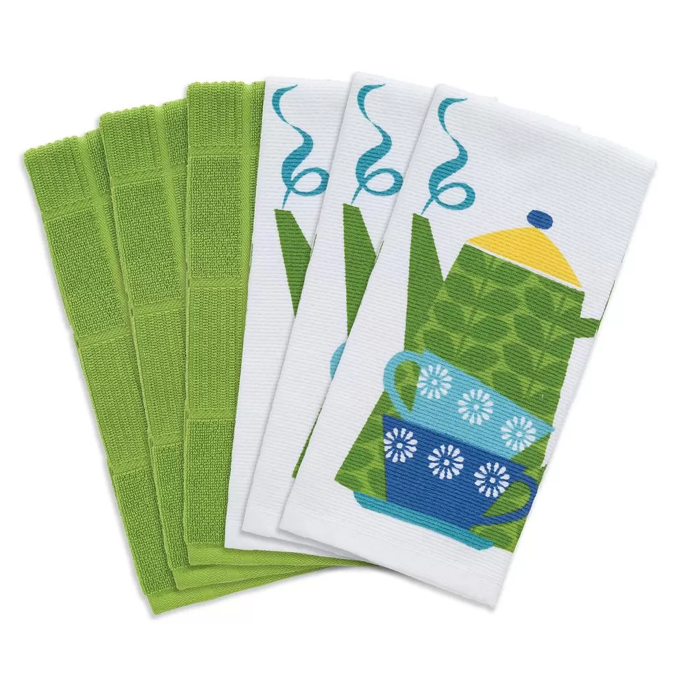 RITZ T-fal Multicolor Tea Cotton Print Dual and Solid Kitchen Dish Towel Set 6