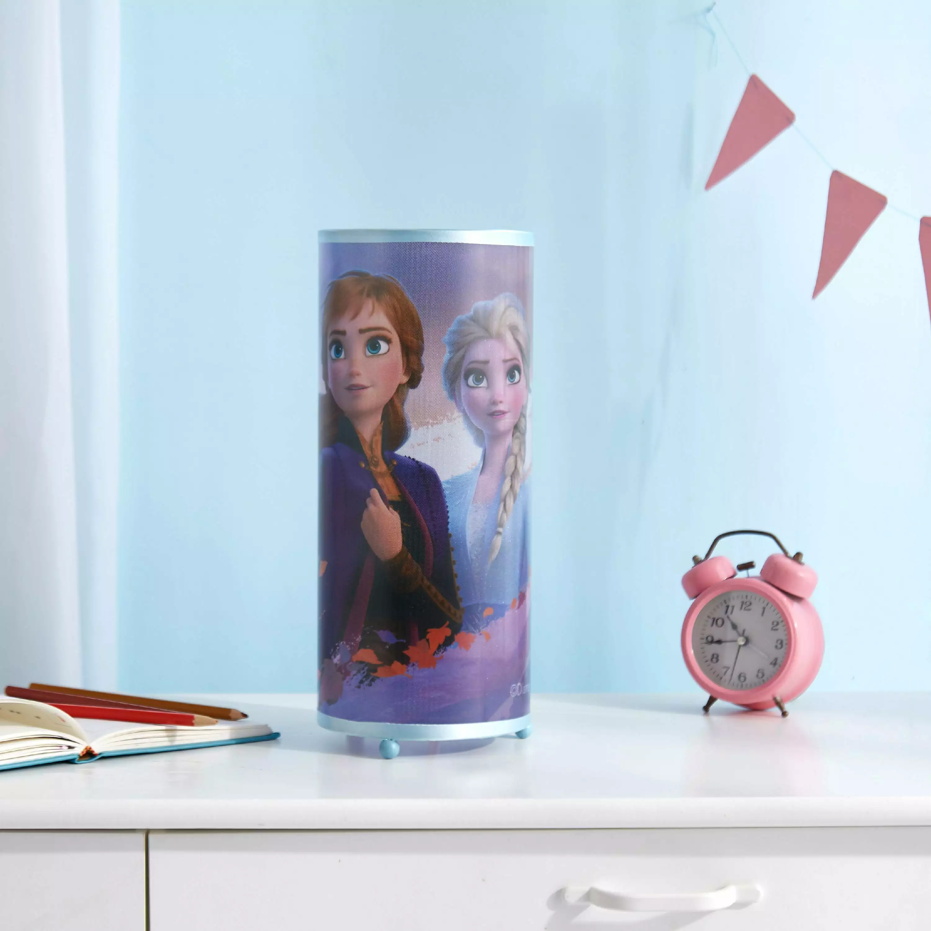 Disney Frozen 2 Anna and Elsa Glitter Cylinder Table Lamp Kids Room