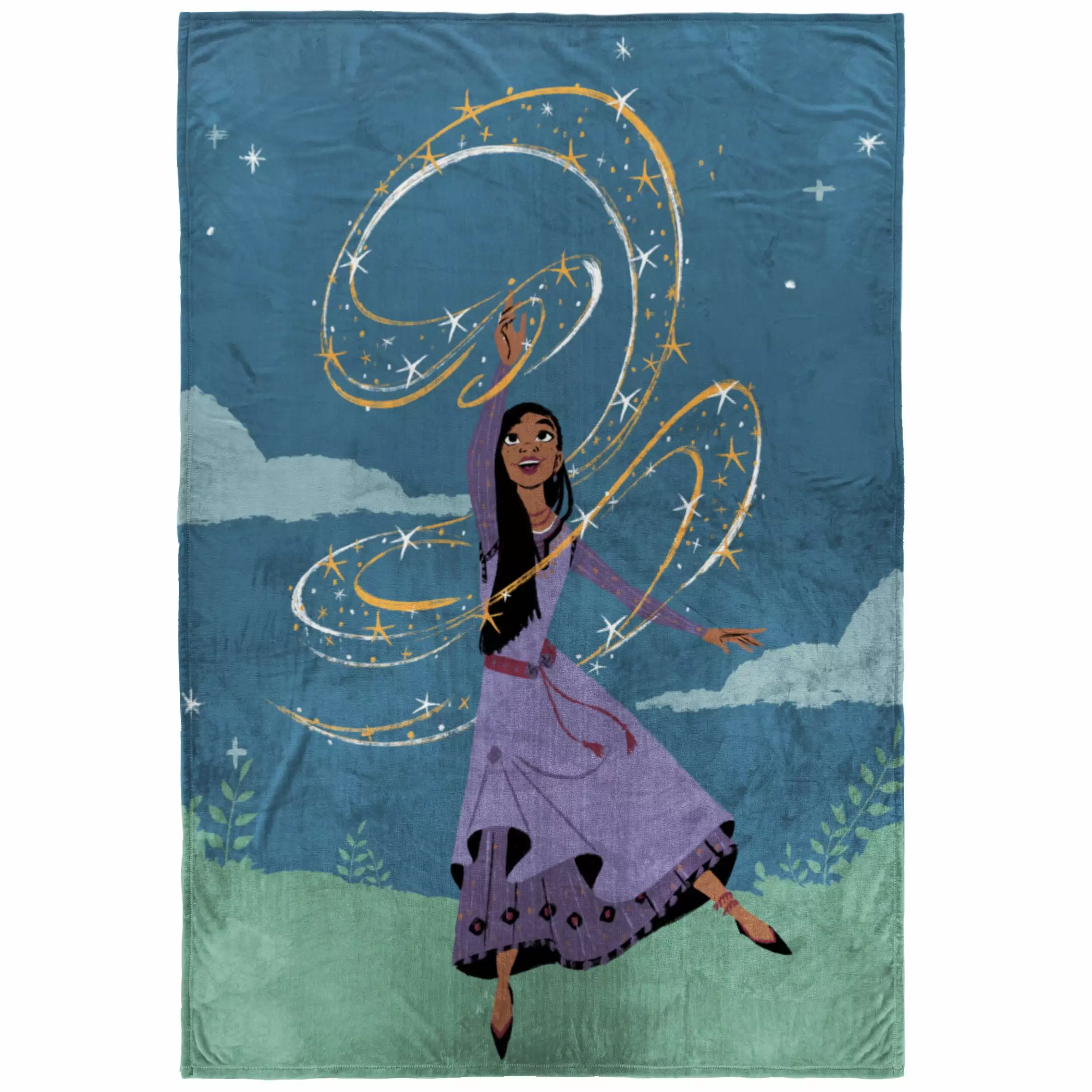 Disney Wish Kids Plush Bed Blanket Twin 62 x 90 Blue and Purple