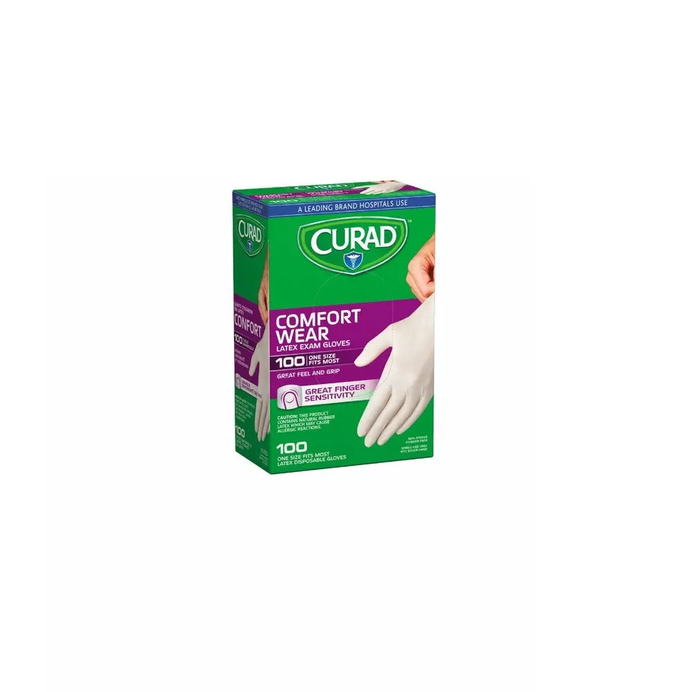 Curad CUR4125R Disposable Latex Exam Gloves White Box 100