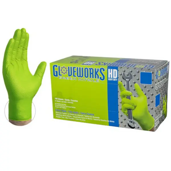 Gloveworks HD Green Nitrile Latex Free Disposable Gloves Large 100-Count