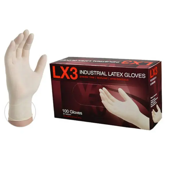 X3 Disposable Latex Gloves Large 100-Count