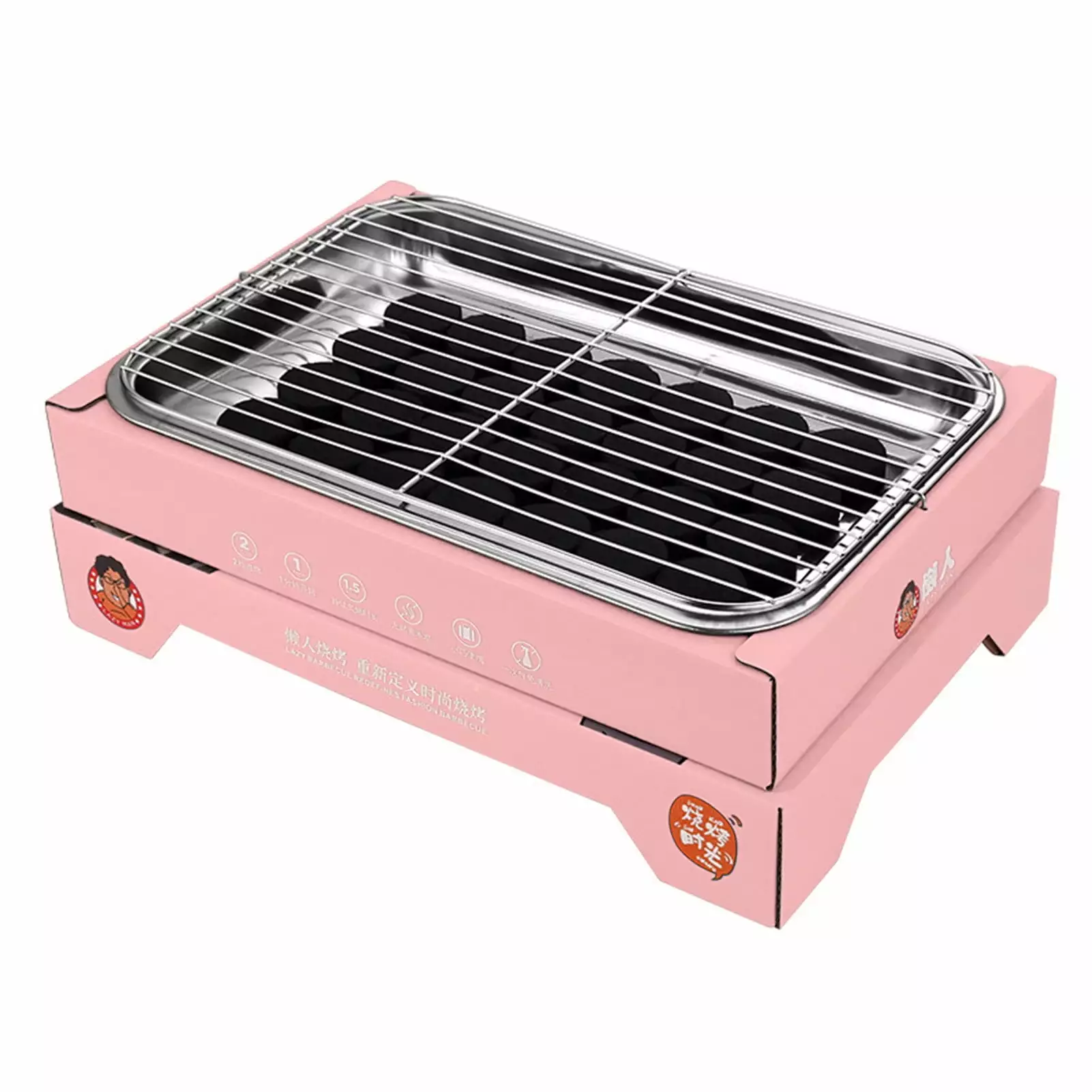 Charcoal Grill Single Use Space-saving Detachable Stainless Steel Travel-friendly Barbecue Smoker Outdoor Camping Pink 30 ...