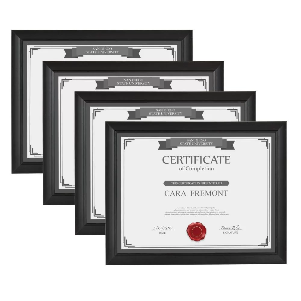 DesignOvation Cornell 8.5x11 Black Picture Frame Set 4 Office or Home
