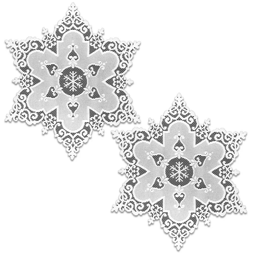 Heritage Lace Snowflake 18 Inch White Round Doily Set 2 Elegant Table Decor