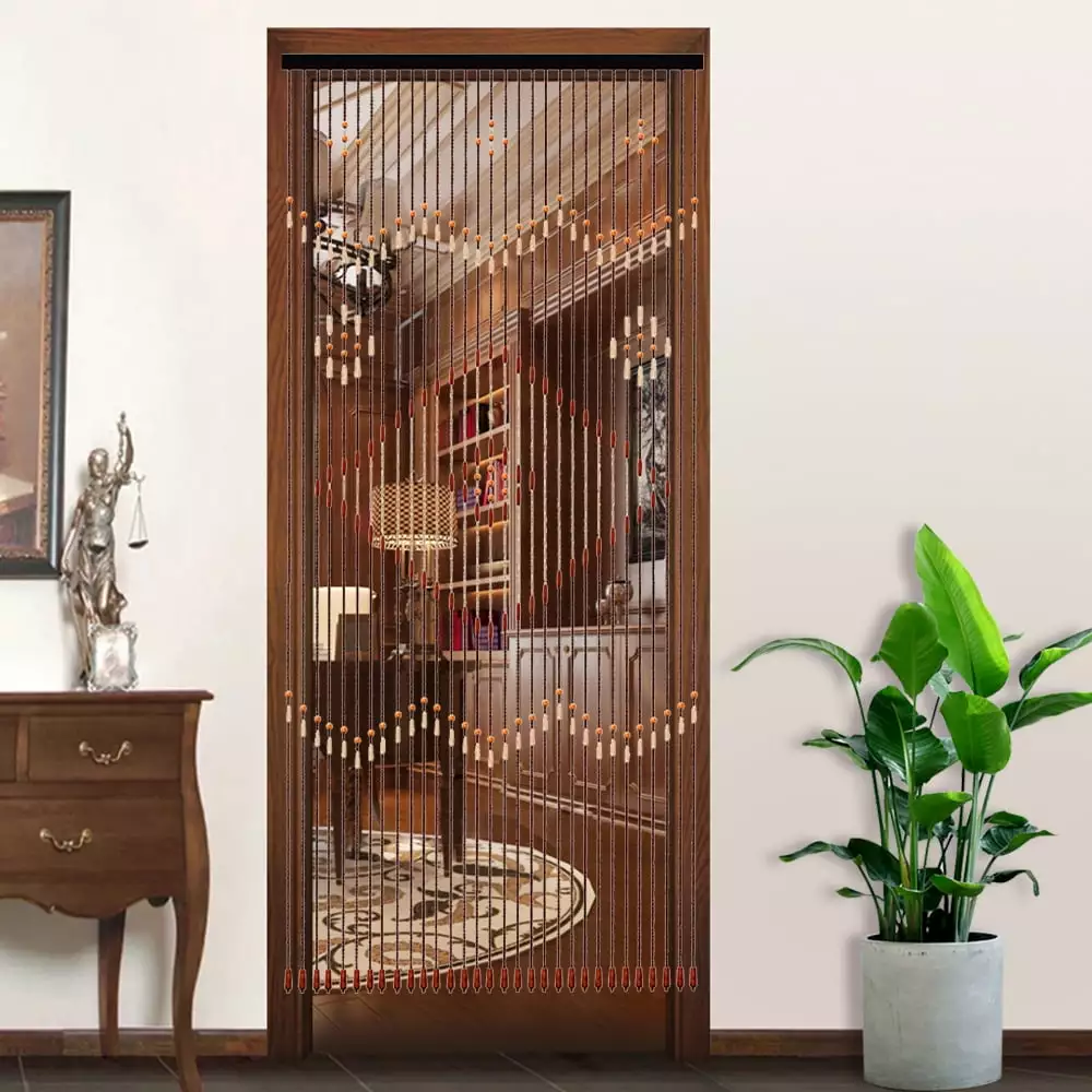 Retro Wooden Door Curtain Natural Bamboo Beaded String Hanging Doorway Divider 35 x 82 Inches Brown