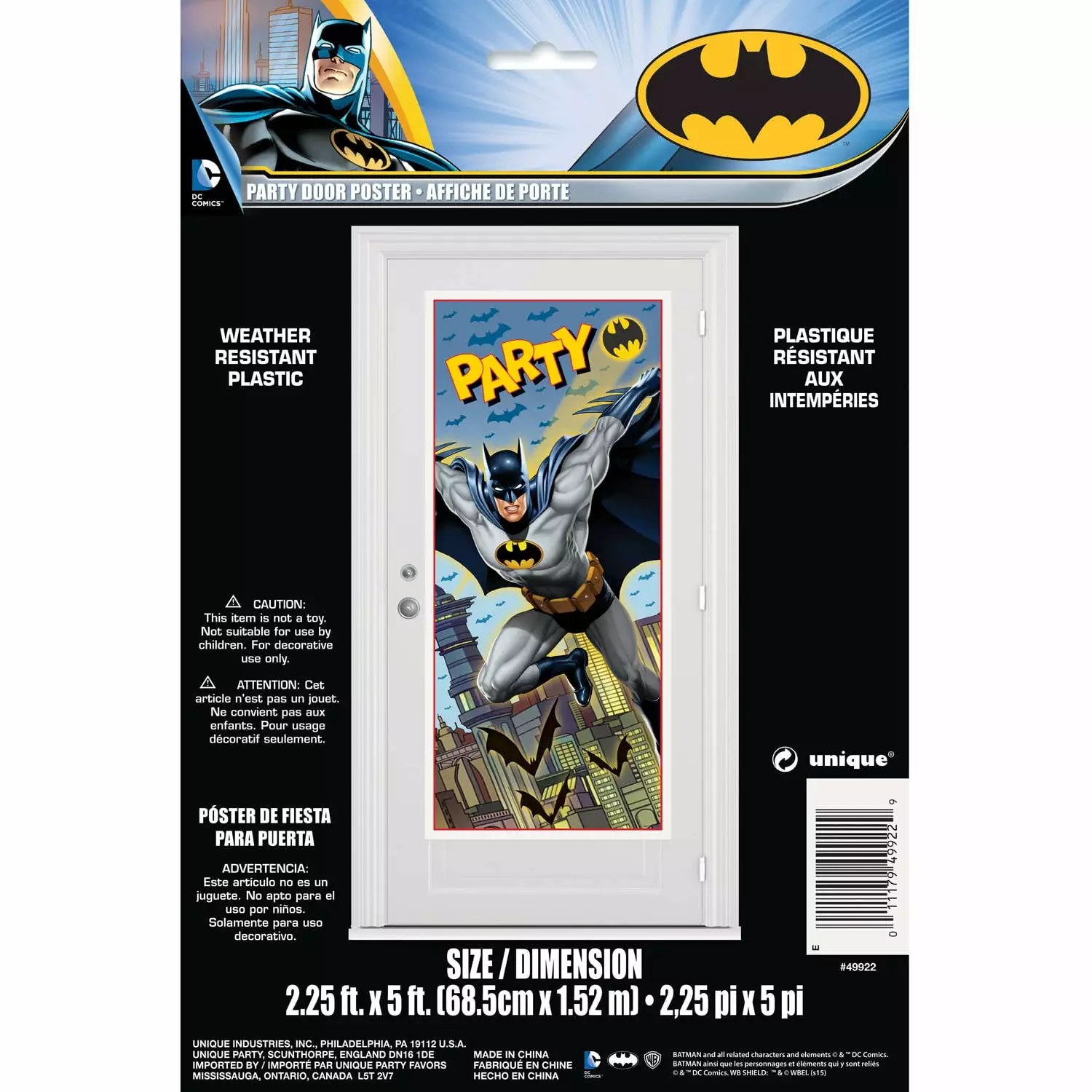 Plastic Batman Door Poster Party Decoration 5 x 2.5 Feet Unique Industries