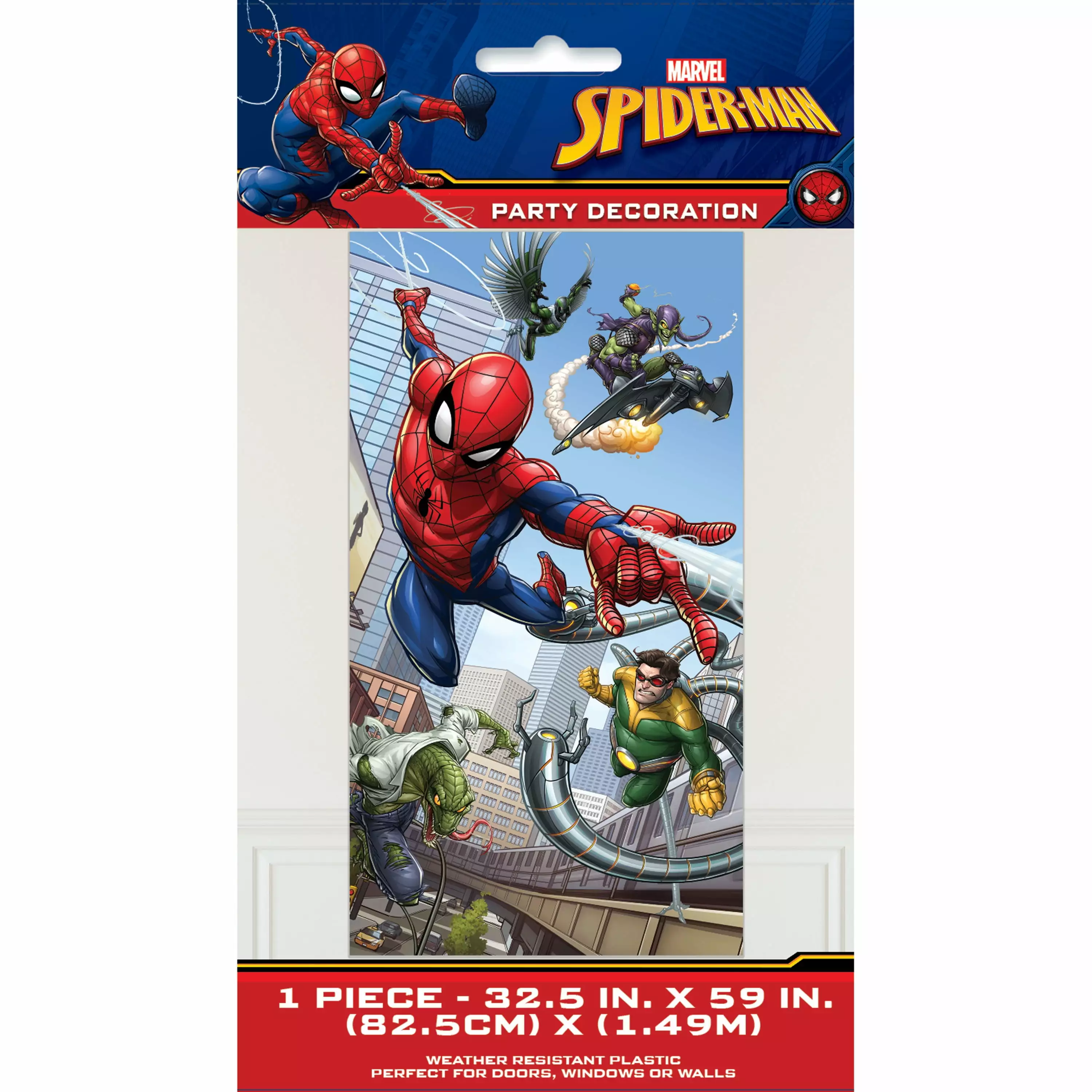 Spiderman Birthday Plastic Door Poster 5 x 2.5 Feet Party Decoration Unique Industries