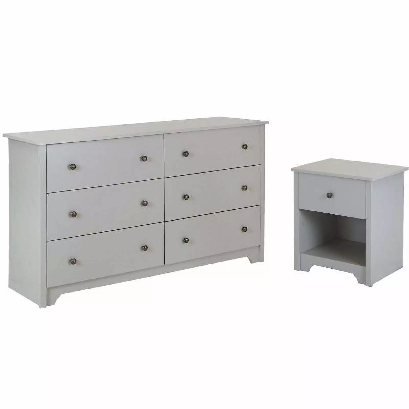 6 Drawer Double Dresser and Nightstand Set Soft Grey Bedroom Furniture Storage Home Square