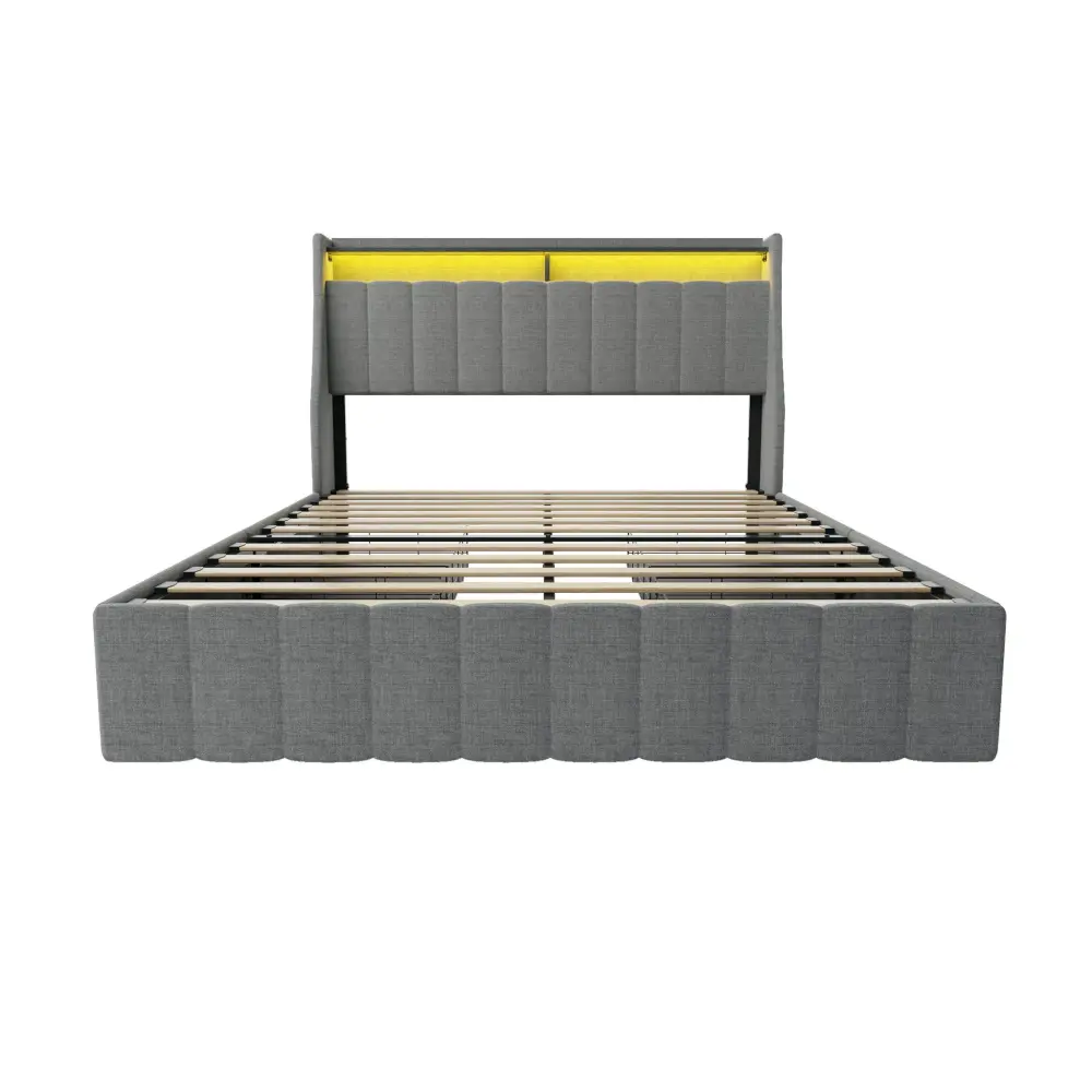 Bed LED Lights, 4 Drawers, Winged Headboard Upholstered