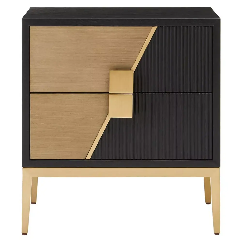 Davoli Black & Gold Two Drawer Side Table