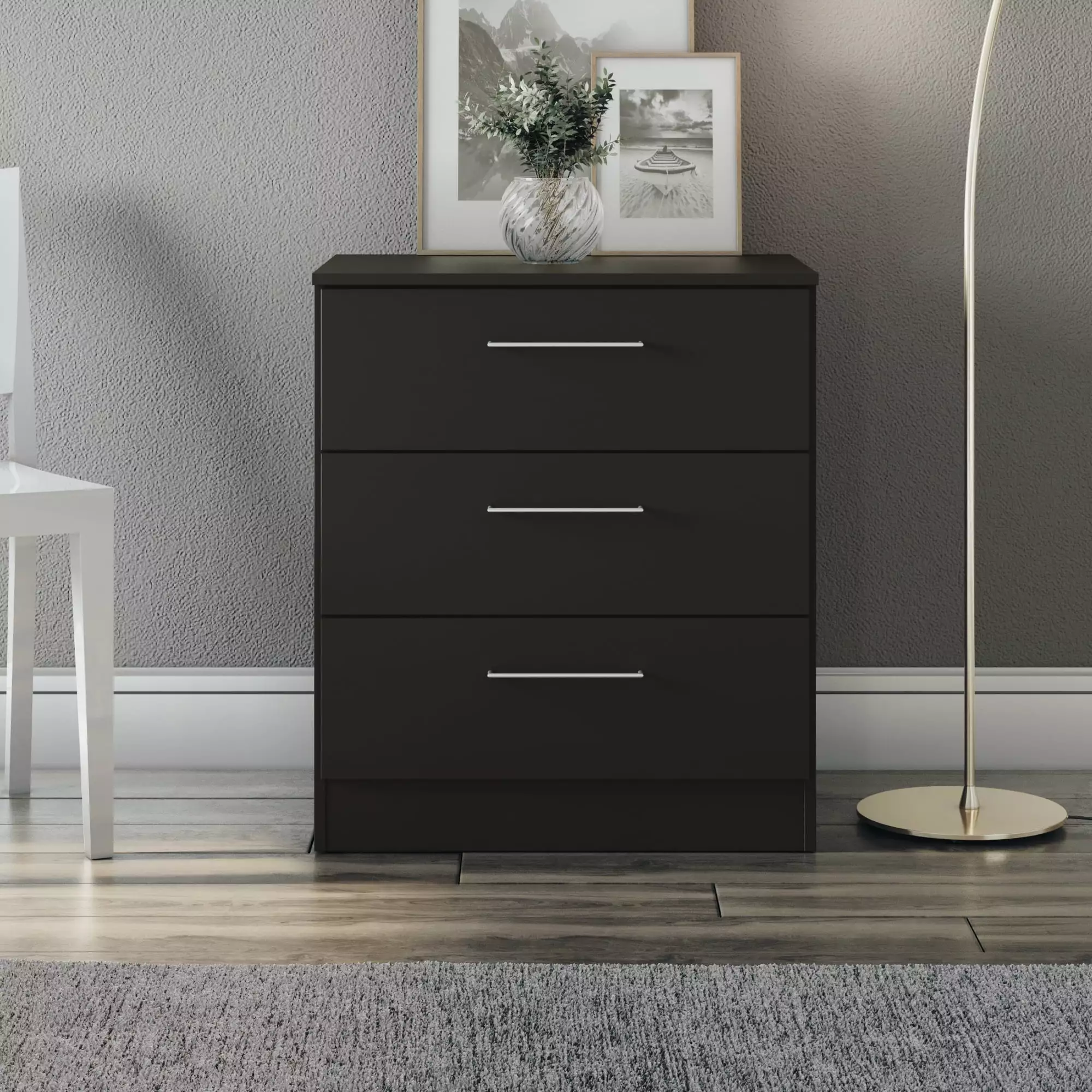 Jolyne 3 Drawer Vertical Dresser Black Finish Bedroom Closet or Kids Room Storage K1 International Group