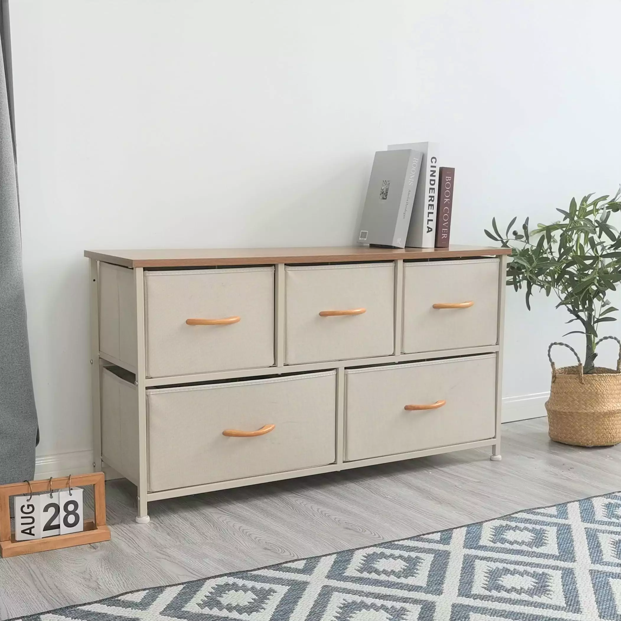 Bigroof 5-Drawer Dresser Kids Bedroom Storage Organizer Wood Top