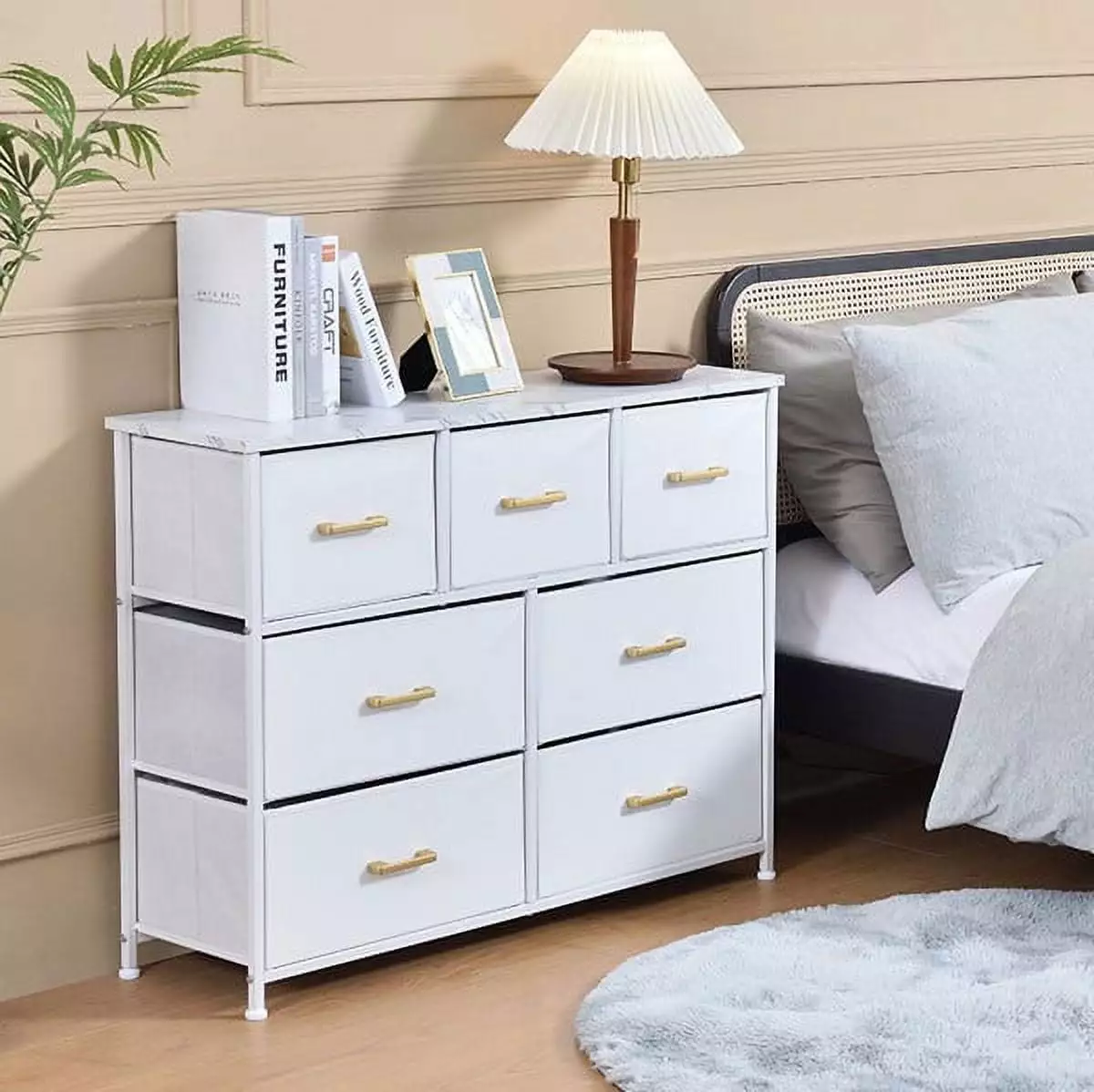 Bigroof Double Dresser Storage Tower Fabric Bins Closet Living Room