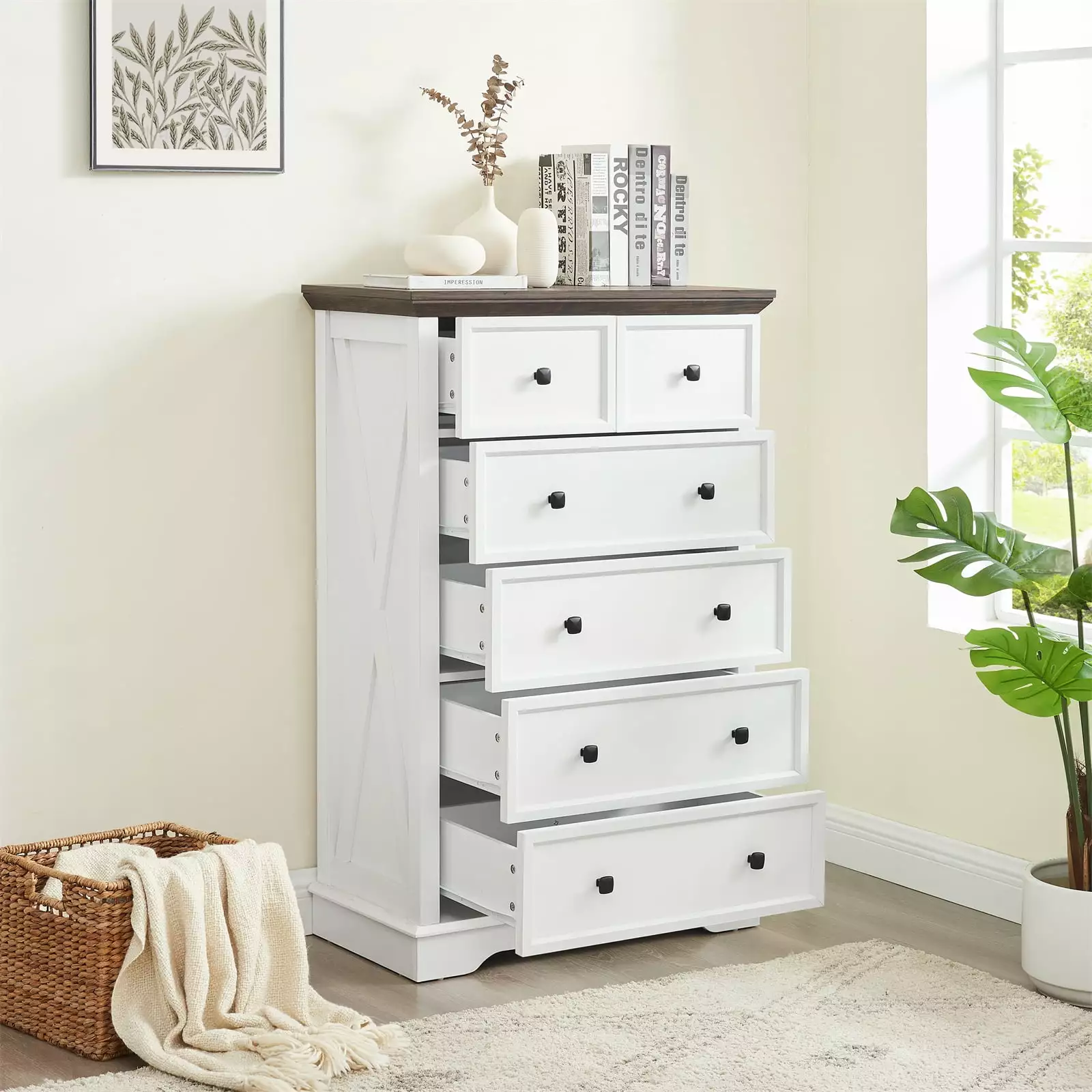 6 Drawers Dresser Accent Cabinet Tall Chest Drawers Bedroom Storage HeroicLion