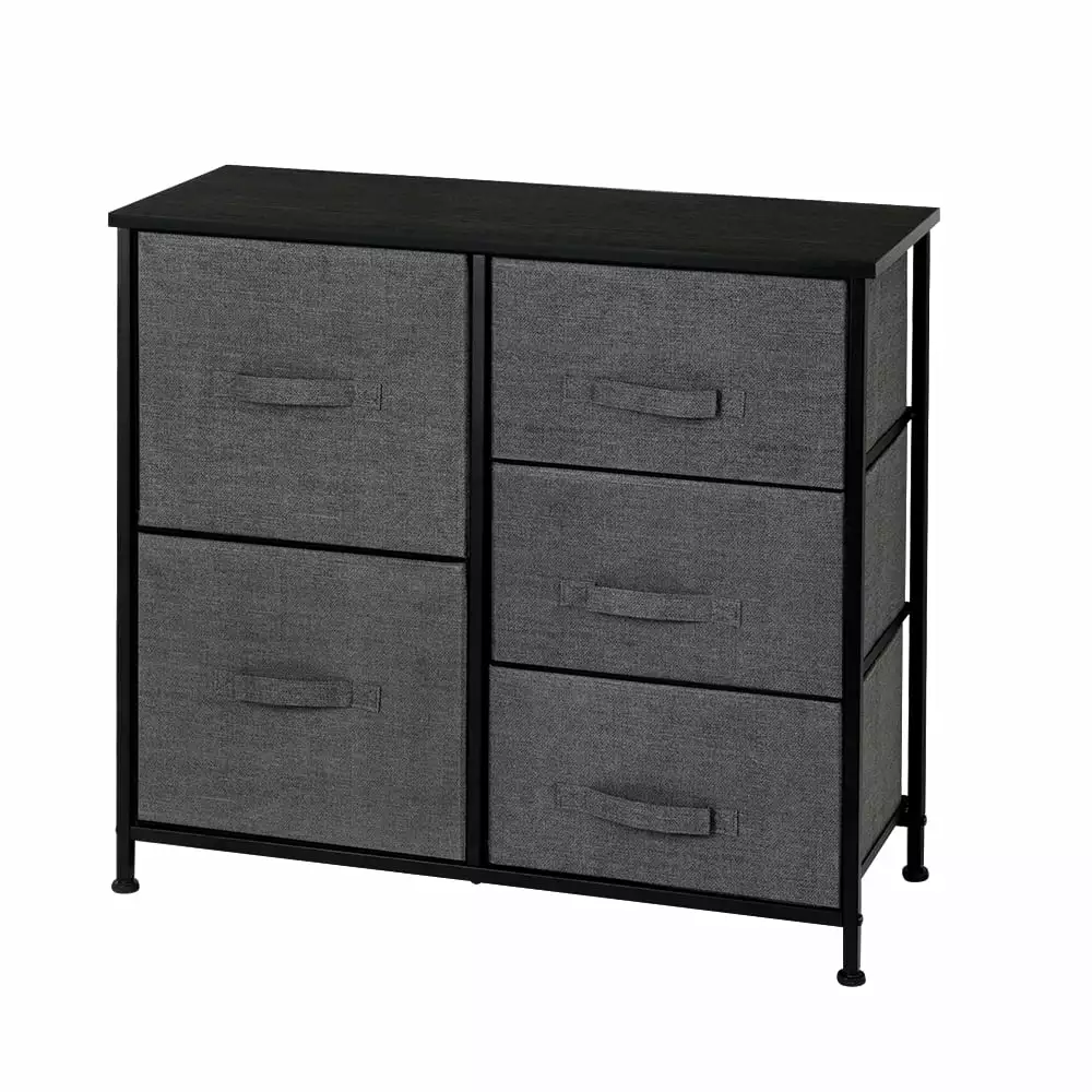 5 Drawers Dresser Arranger Fabric Dresser Tower Bedroom Hallway Entryway Closets Grey KitMax