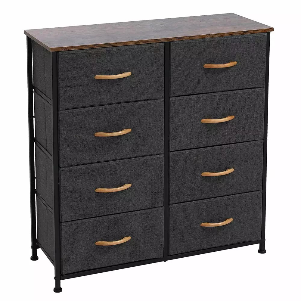 4 Tier Wide Drawer Dresser Storage Unit 8 Fabric Drawers - Metal Frame Wooden Tabletop Closet Nursery Dorm Room Gray KitMax