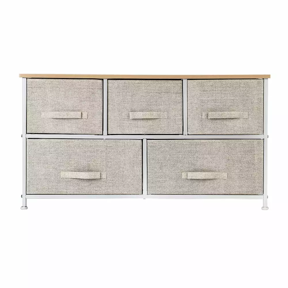 Lomubue 2-Tier Wide Closet Dresser Nursery Dresser Tower 5 Easy Pull Fabric Drawers And Metal Frame Multi-Purpose Arranger...