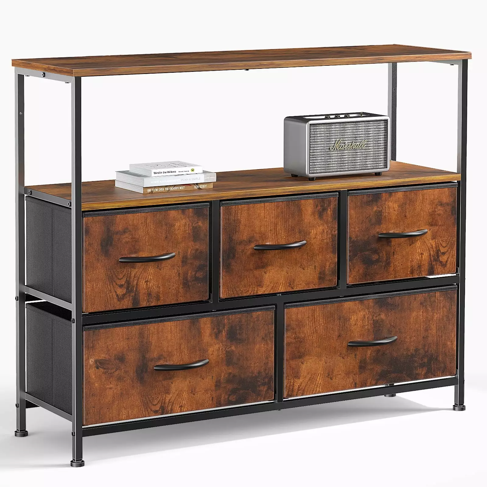 Taktack 5 Drawer Fabric Dresser Metal Frame Bedroom Closet
