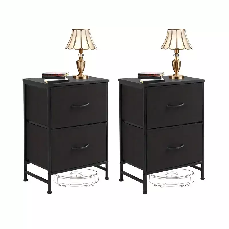 2 Piece Set White Fabric 2 Drawer Dresser Nightstand Bedroom Storage YASI