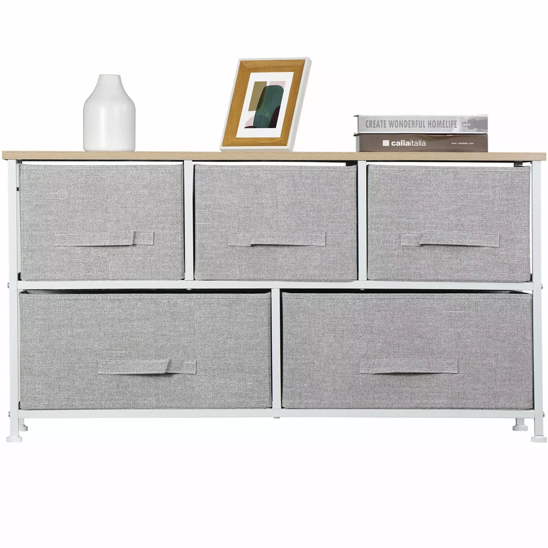 ZENY 5 Drawer Fabric Dresser Chest Storage Tower Bedroom and Living Room White