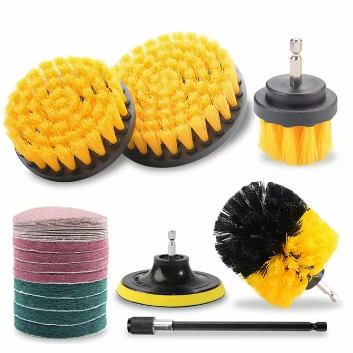 Drill Brush Attachment Set Supreme All-Purpose Cleaning Kit Cars Bathrooms Kitchens Grills Pomoko