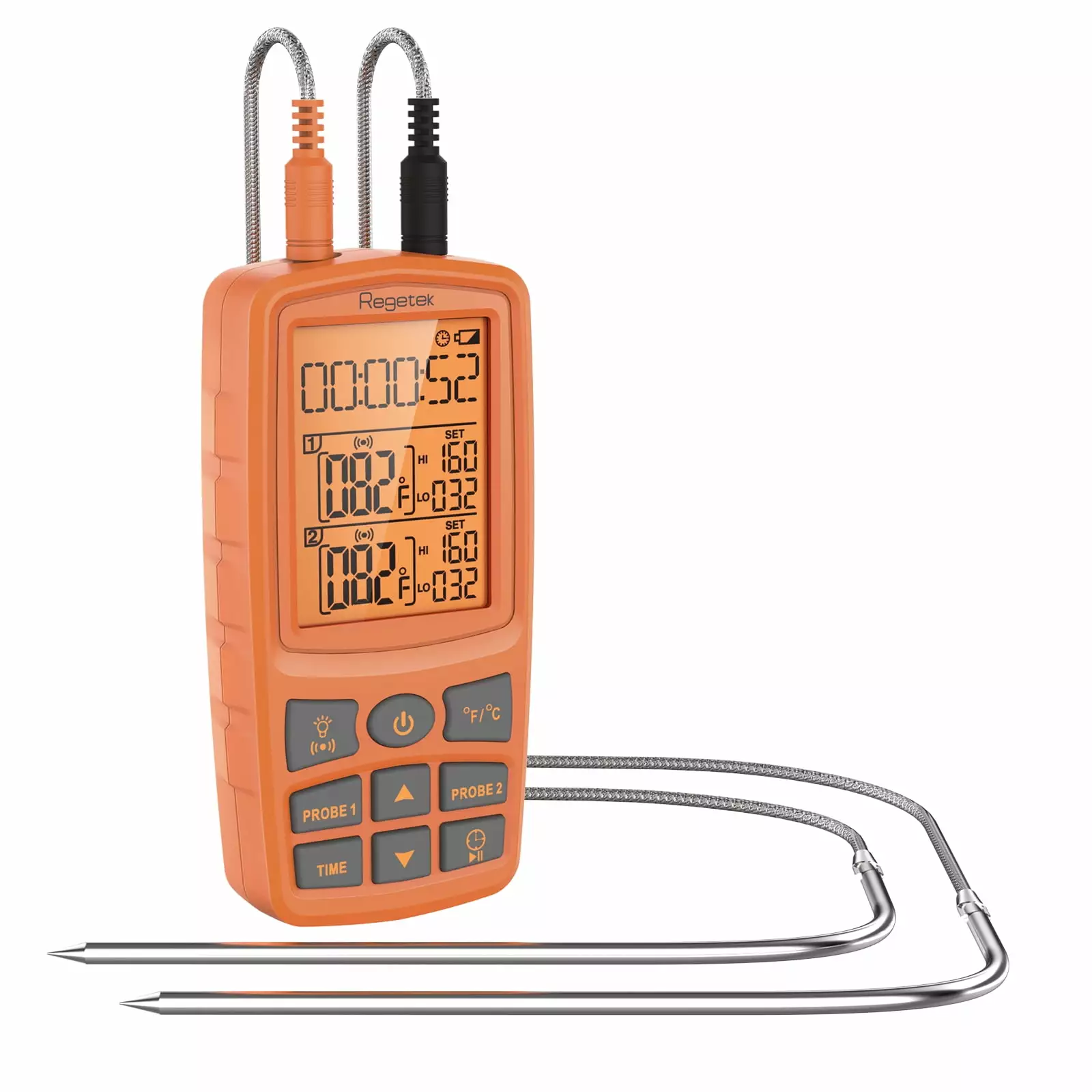 Regetek Dual Probe Digital Cooking Food Meat Smoker Oven Kitchen BBQ Grill Thermometer High Low Temp Alert and Timer