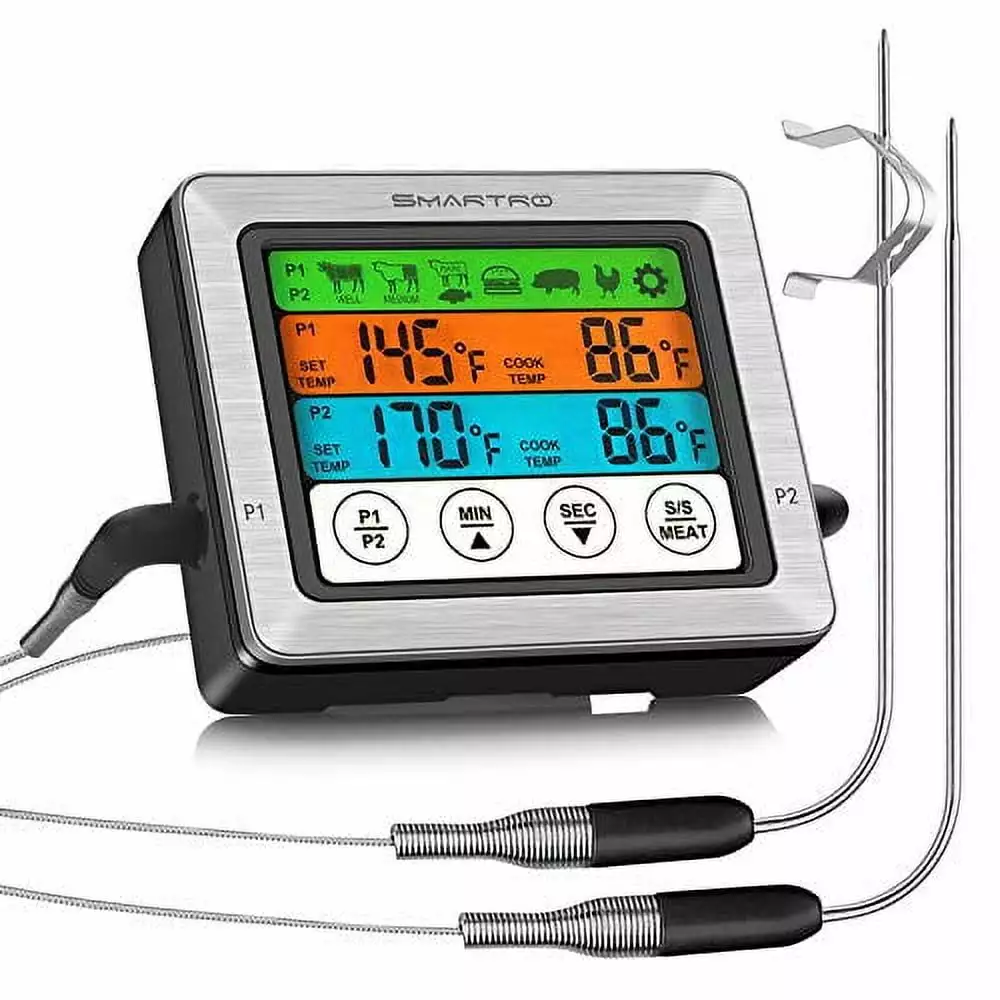 SMARTRO ST54 Dual Probe Digital Meat Thermometer Cooking Food Kitchen Oven BBQ Grill Timer Mode and Commercial-Grade Probes