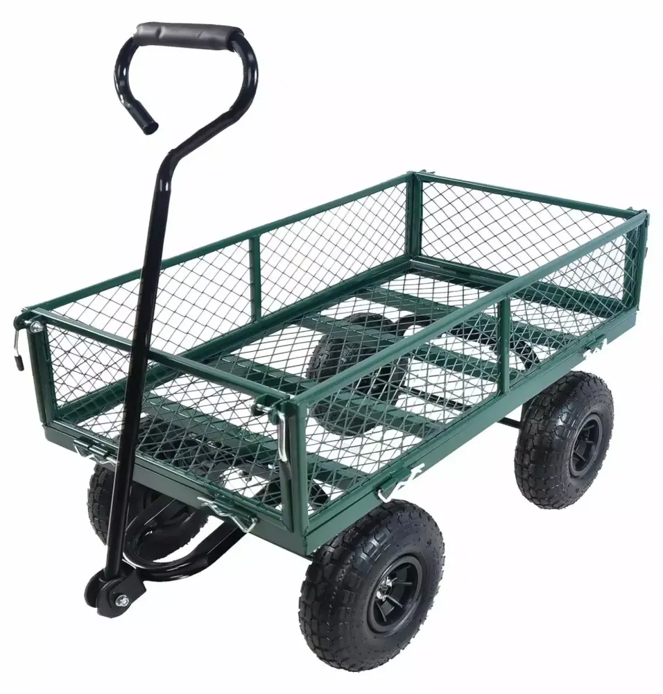 Garden Dump Cart - Large Capacity Removable Sturdy Green Outdoor Use Heavy Duty Utility Wagon