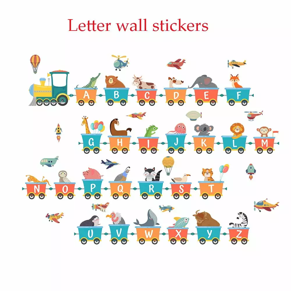Cartoon Train 26 Letters Wall Stickers Children's Room -Z Alphabet FENGHEMINGA