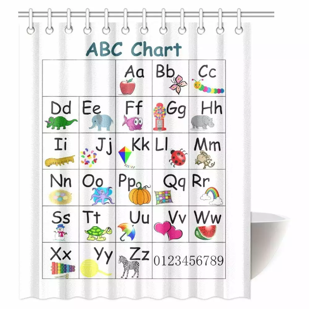 MYPOP Kids ABC Shower Curtain Colorful Alphabet Fun Childish Bathroom 60x72 Inches