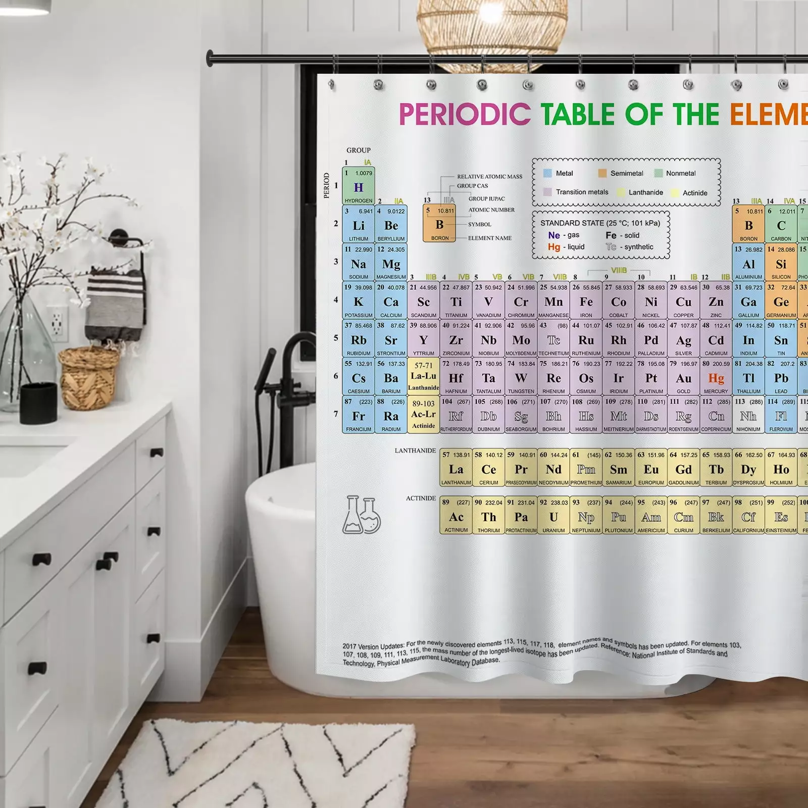 Updated Periodic Table Elements Fabric Shower Curtain Chemistry Students and Teachers 71 X 71 Sunlit