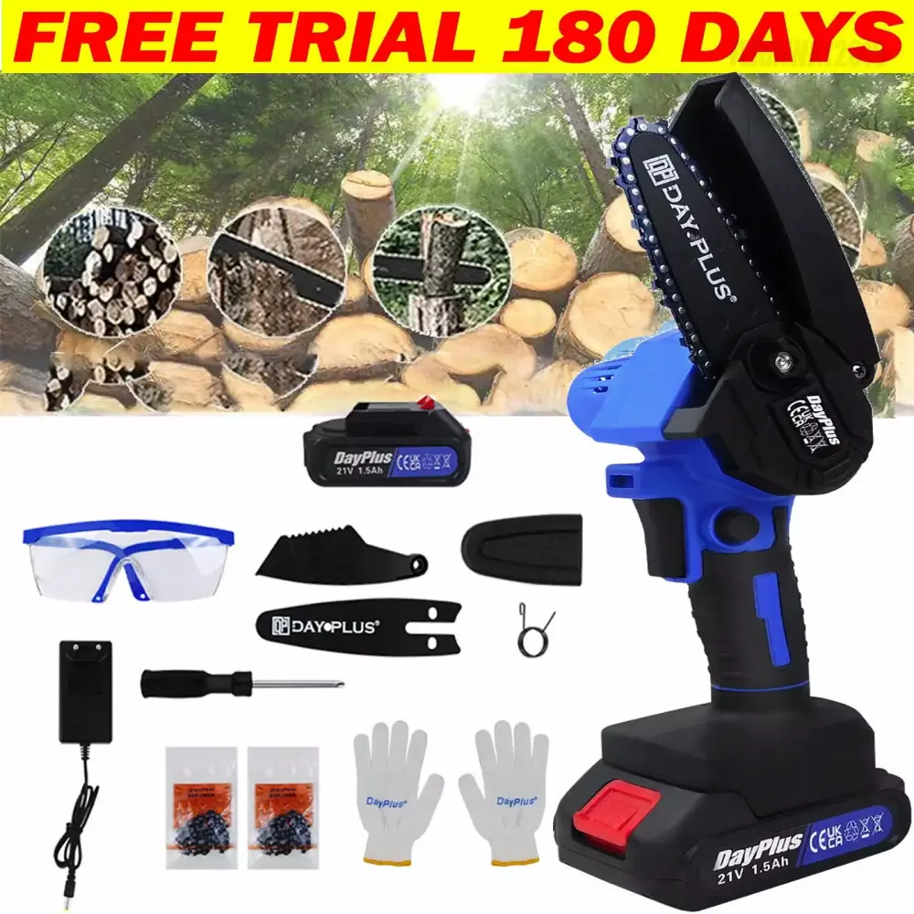Bowoshen 4 Inch Electric Chainsaw Kit Battery Wood Branch Cutting Chain
