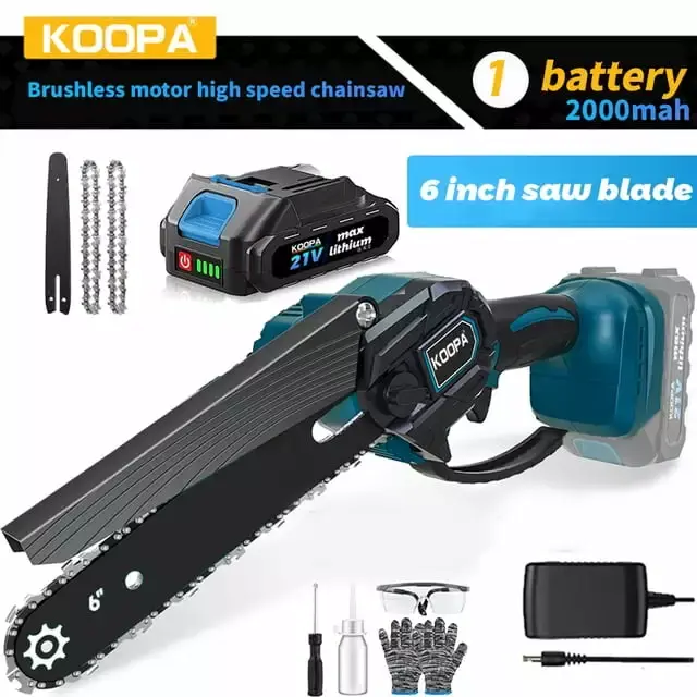 Cordless 6 or 8 Inch Brushless Mini Chainsaw 2.0Ah Battery Travel-Friendly Handheld Garden Cutting