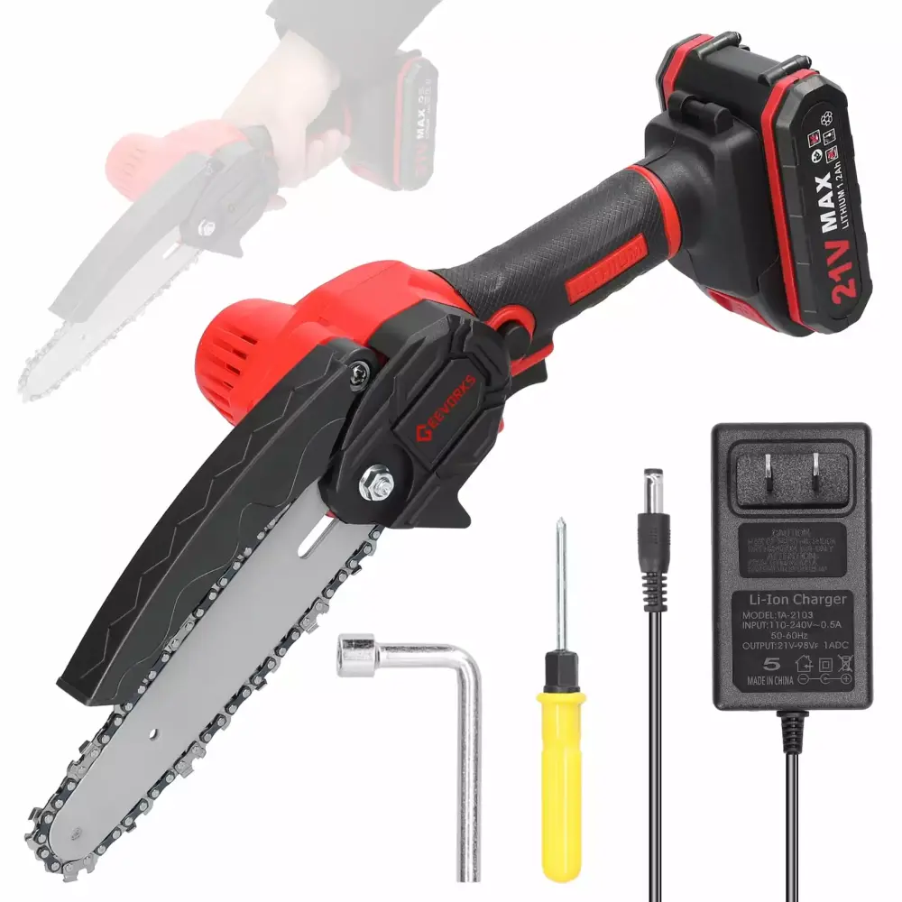 Geevorks 21V 6inch Travel-friendly Electric Chainsaw One-Handed Wood Cutting Tool 1pcs