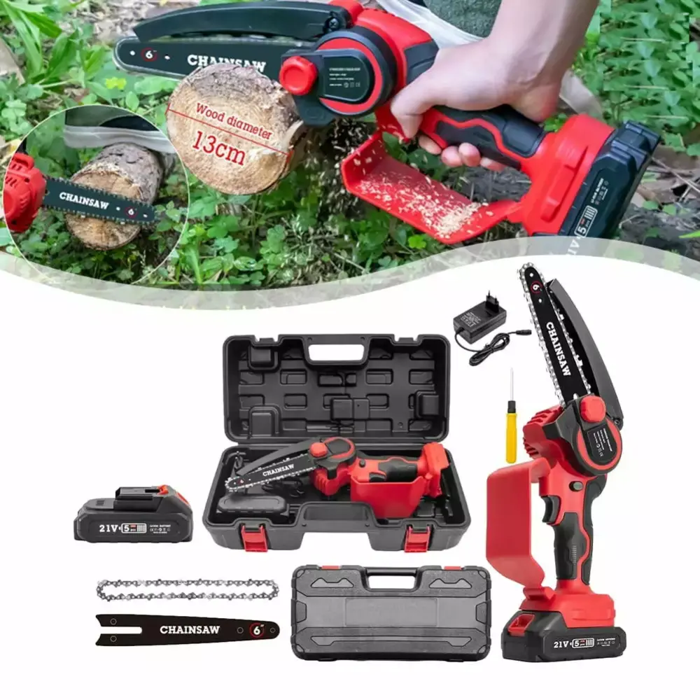6 Inch 1000W Electric Chainsaw Battery Charger Garden Wood Cutting