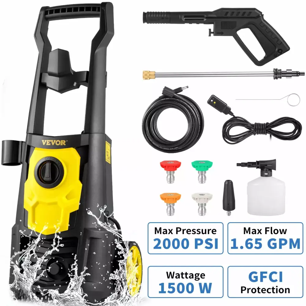VEVOR 2000 PSI Electric Pressure Washer 30 ft Hose and Foam Cannon Patio and Car Cleaning 1